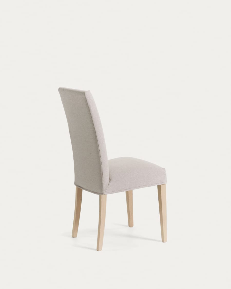 Beige Freda chair with solid beech wood legs with natural finish