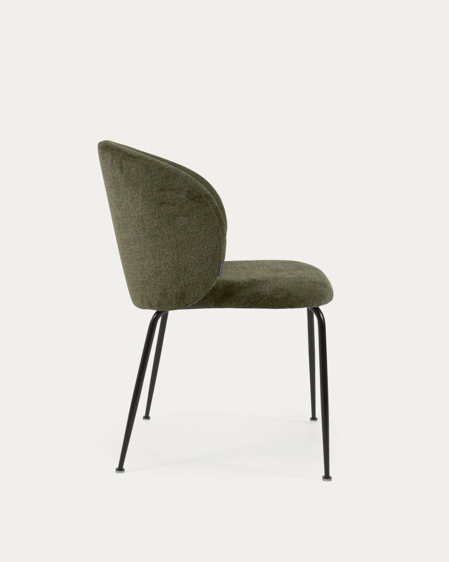 Minna chenille chair in green with steel legs in a black finish