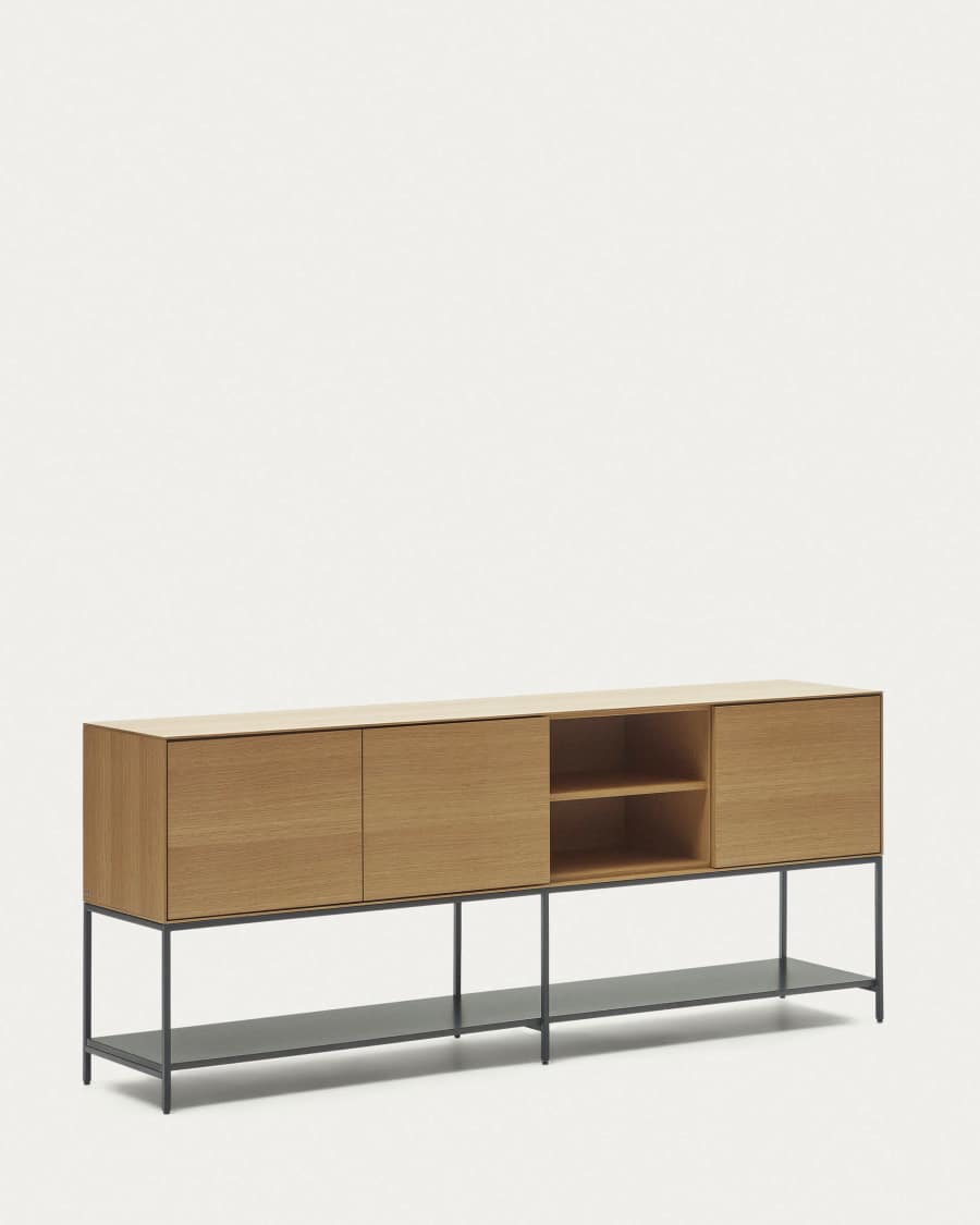 Vedrana 3 door sideboard in oak veneer with steel legs, 195 x 80 cm