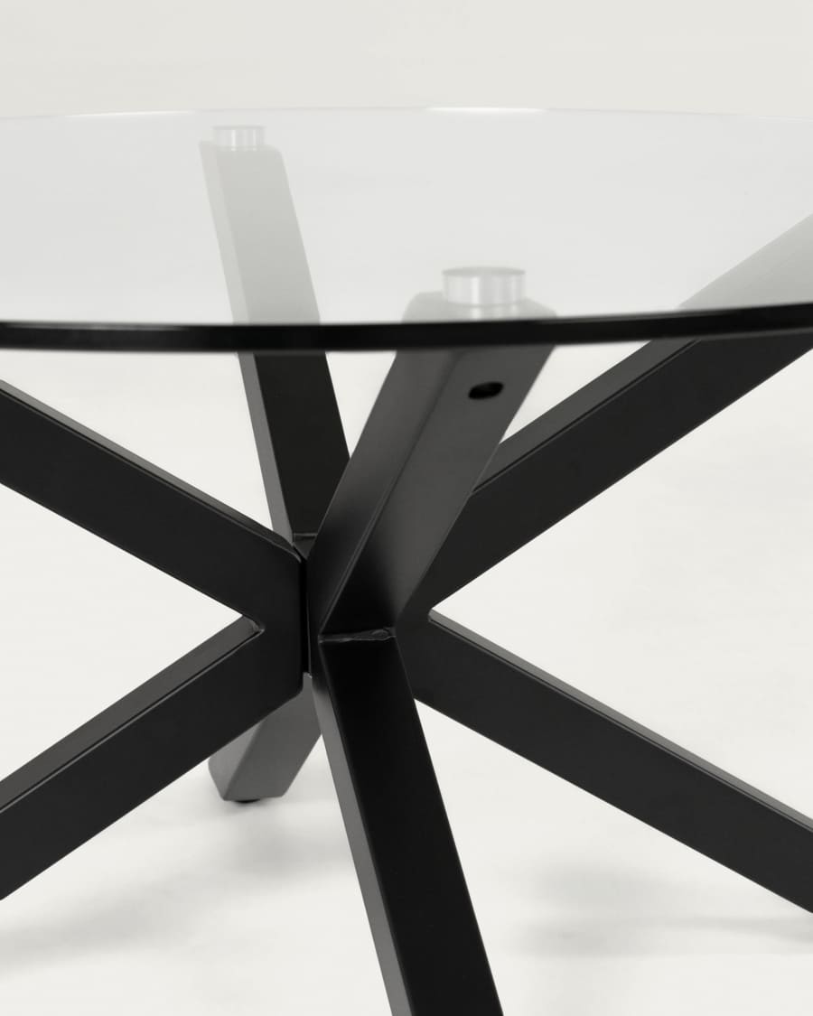 Argo runder Tisch aus Glas und Stahlbeine mit schwarzem Finish Ø 119 cm