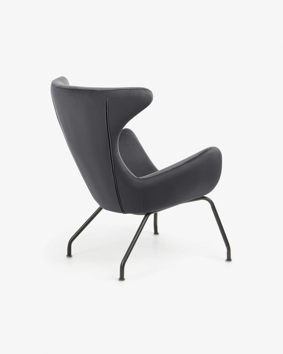 Chleo velvet armchair in grey with legs in a black finish.
