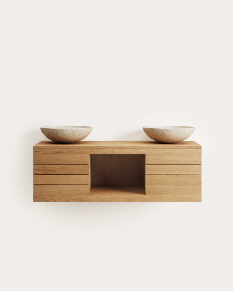 Yenit bathroom furniture in solid teak wood with a natural finish, 120 x 45 cm