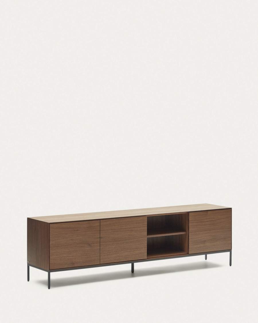 Vedrana 3-door TV stand in walnut veneer with black steel legs, 195 x 55 cm