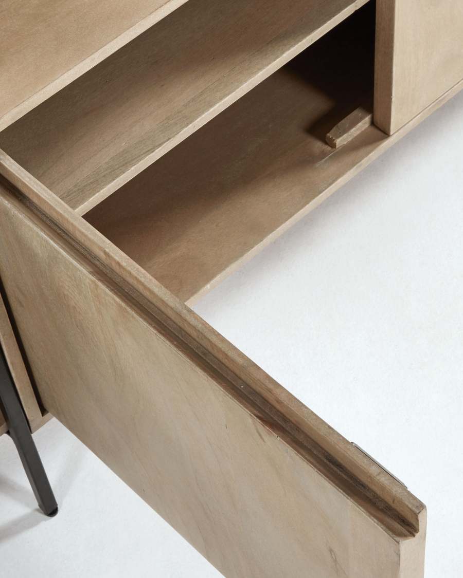 Palmia massief mangohout 2-deurs TV-meubel met staal afgewerkt in zwart, 160 x 56 cm