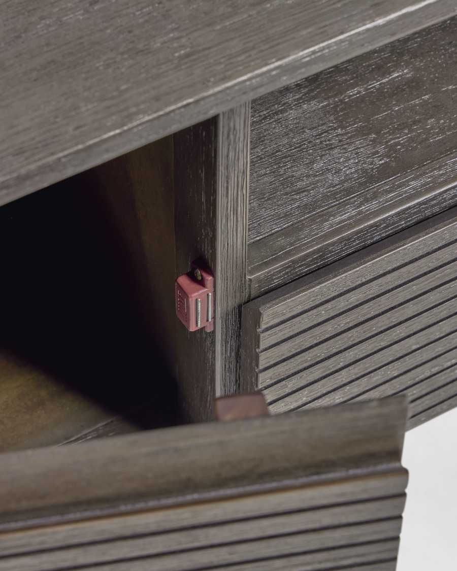 Moble TV Indiann 2 portes i 2 calaixos fusta massissa acàcia i acer negre 210 x 45 cm