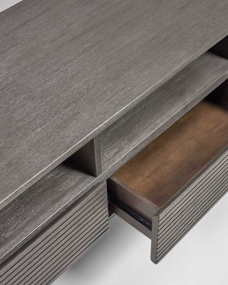 Moble TV Indiann 2 portes i 2 calaixos fusta massissa acàcia i acer negre 210 x 45 cm