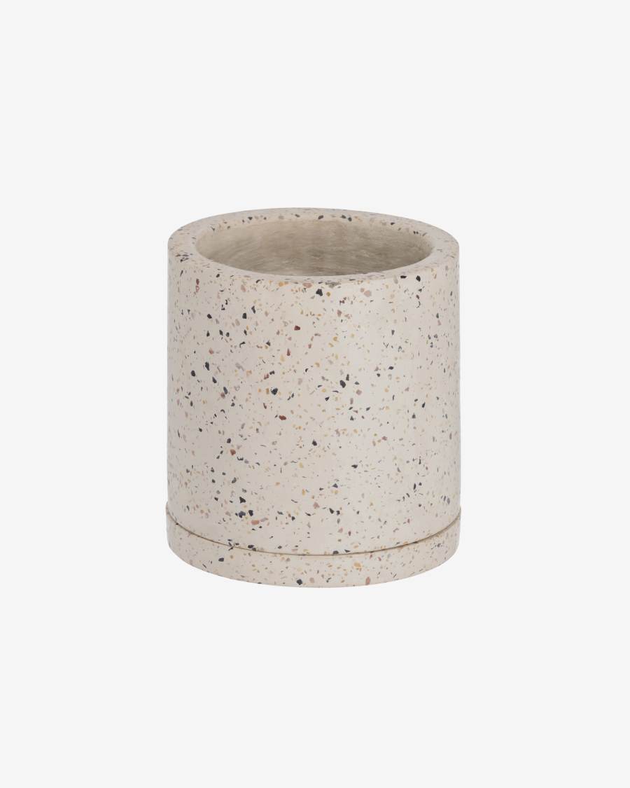 Pot Lelis avec soucoupe en terrazzo blanc de Ø 26 cm