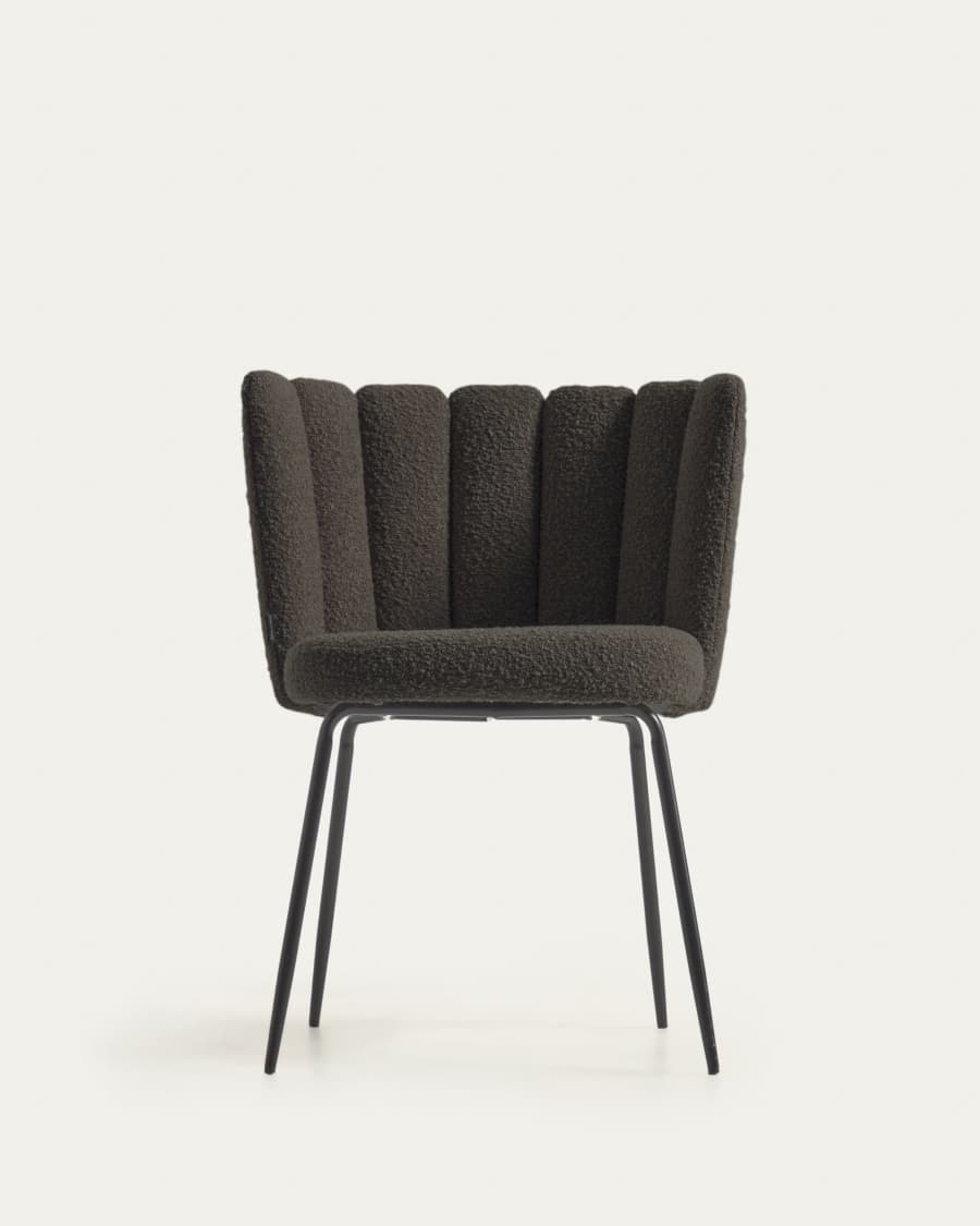 Sedia Aniela in shearling nero e metallo con finitura nera FR