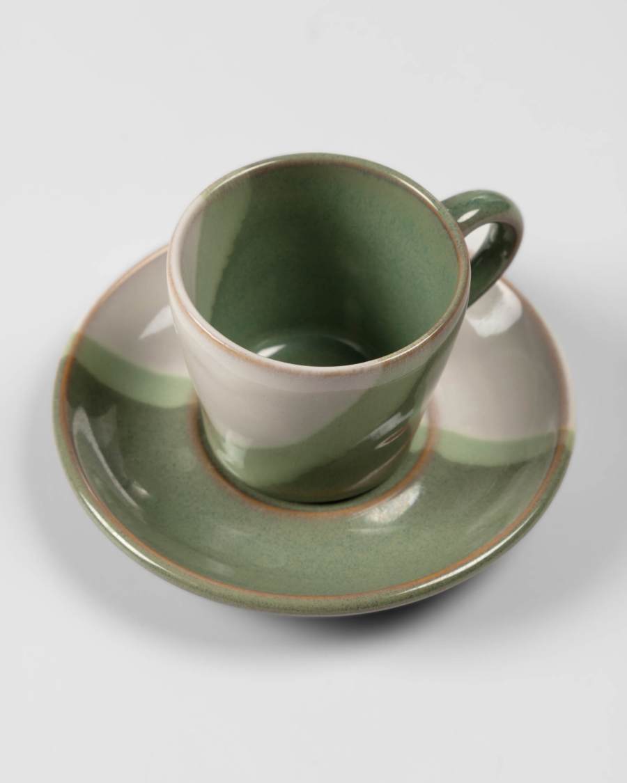 White and green Naara coffee cup with plate