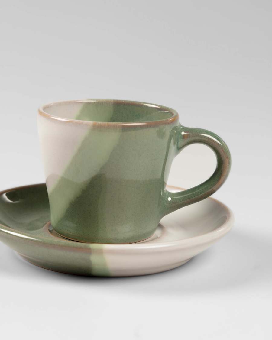White and green Naara coffee cup with plate