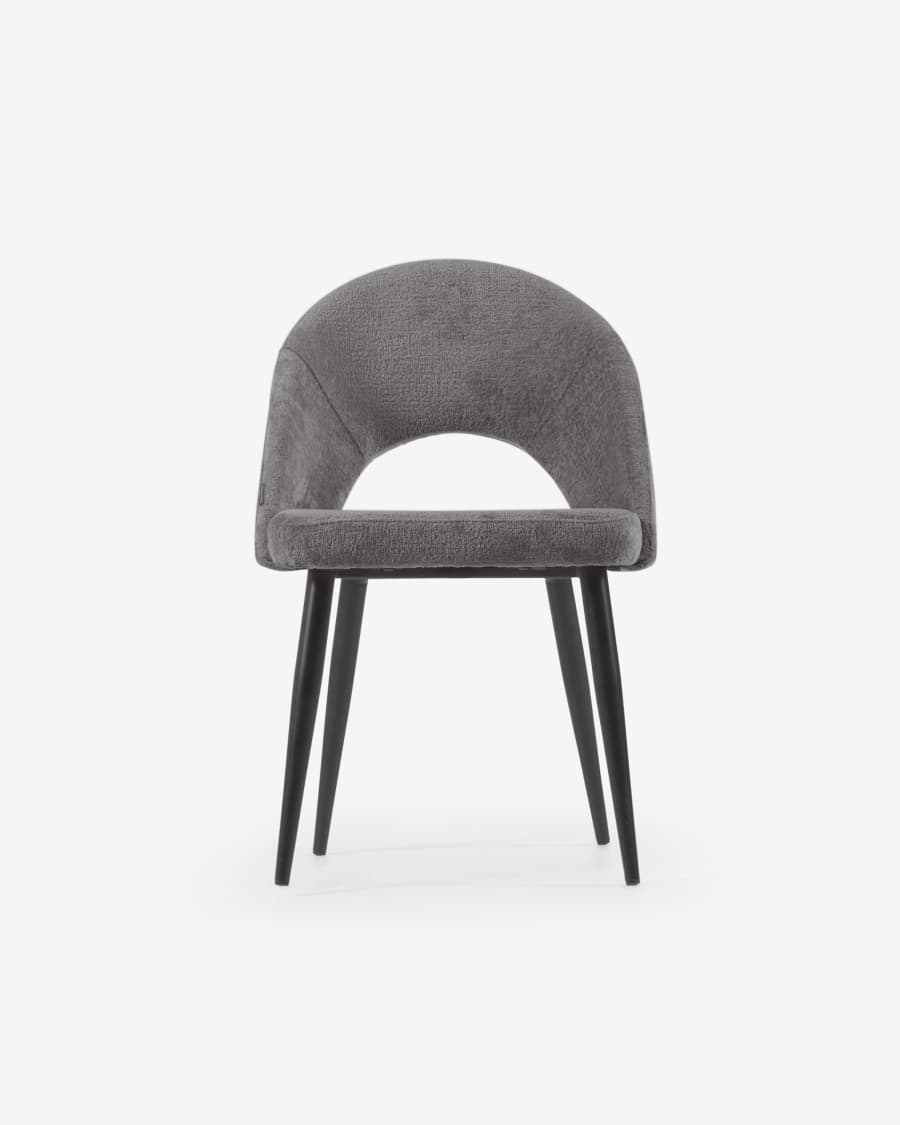Sedia Mael in ciniglia grigio e piedi in acciaio con finitura nera