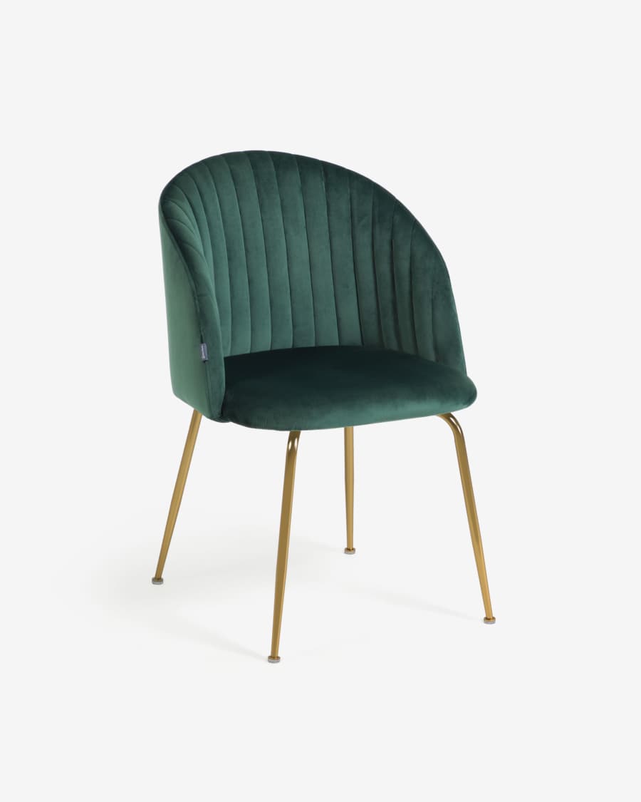 Sedia Lumina in velluto verde scuro con gambe in metallo con finiture dorate