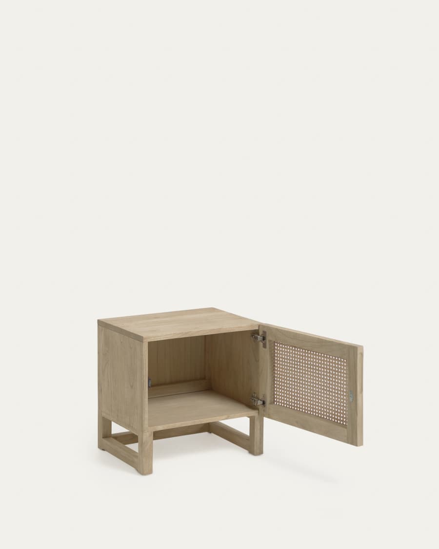 Rexit solid mindi wood and veneer bedside table with rattan 50 x 48 cm