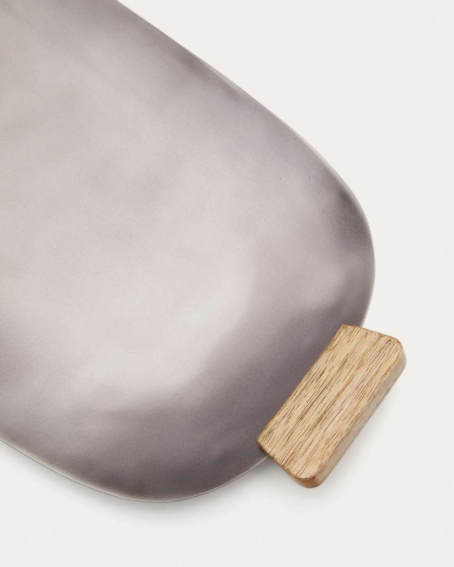 Soran Tablett länglich aus Holz und Edelstahl in Schwarz