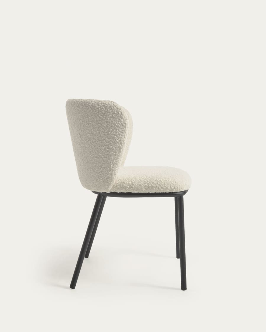 Ciselia chair with white bouclé and steel legs with black finish FSC Mix Credit