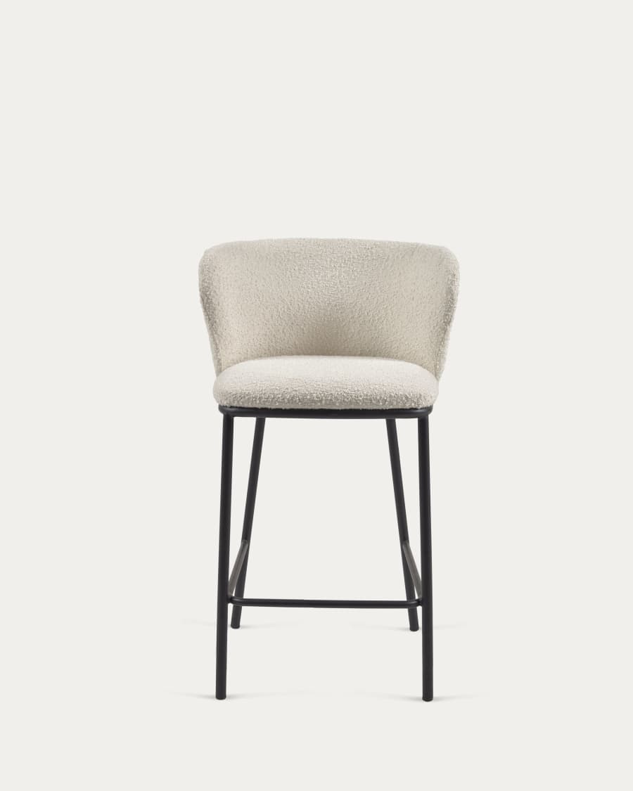 Ciselia stool with white bouclé and black steel legs height 65 cm FSC Mix Credit