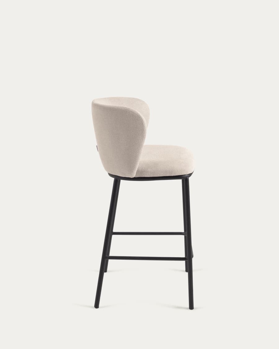 Ciselia stool in beige chenille with steel legs in black 65 cm height FSC Mix Credit