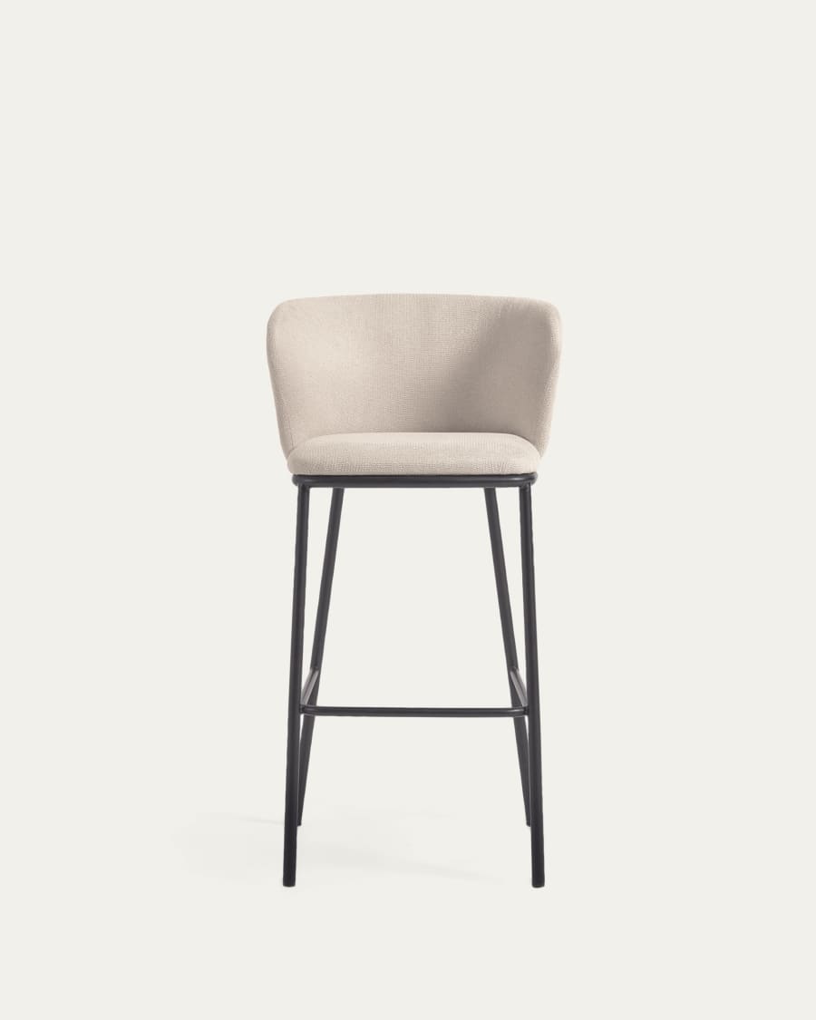 Sgabello Ciselia in ciniglia beige e gambe acciaio nero altezza 75 cm FSC Mix Credit