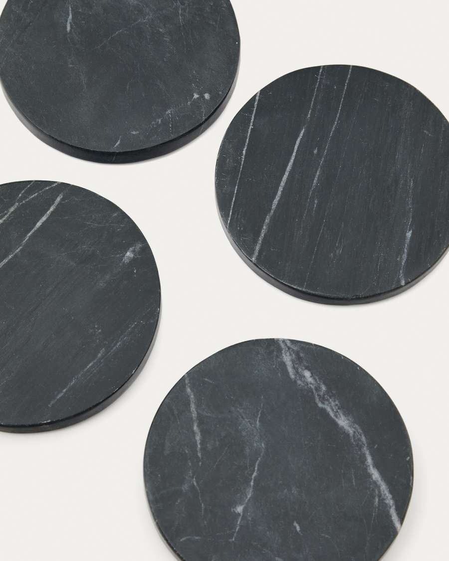 Ensemble Johana de 4 sous-verres ronds en marbre noir