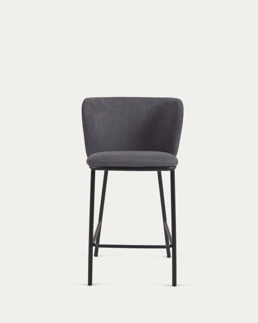 Σκαμπό Ciselia, σκούρο γκρι chenille, μαύρο ατσάλι, ύψος 65εκ, FSC Mix Credit