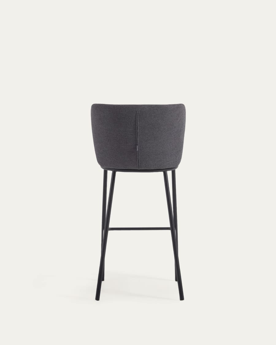 Ciselia stool in dark grey chenille and black steel legs 75 cm FSC Mix Credit