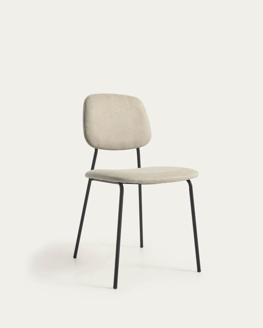 Benilda stackable beige chair with oak veneer and steel with black finish FR