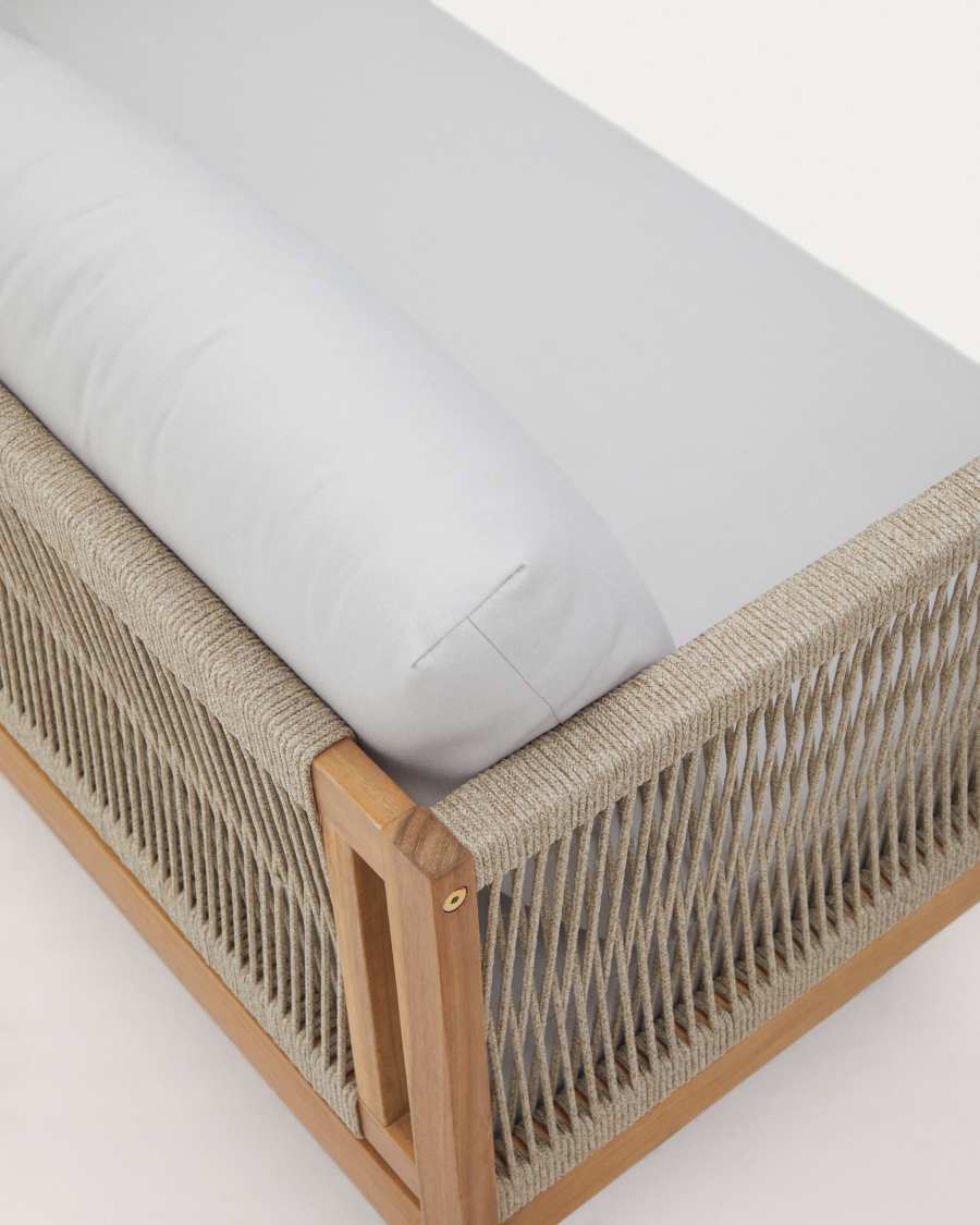 Ensemble Esgrau canapé 2 places, 2 fauteuils et table basse en bois d’acacia FSC 100 % corde beige