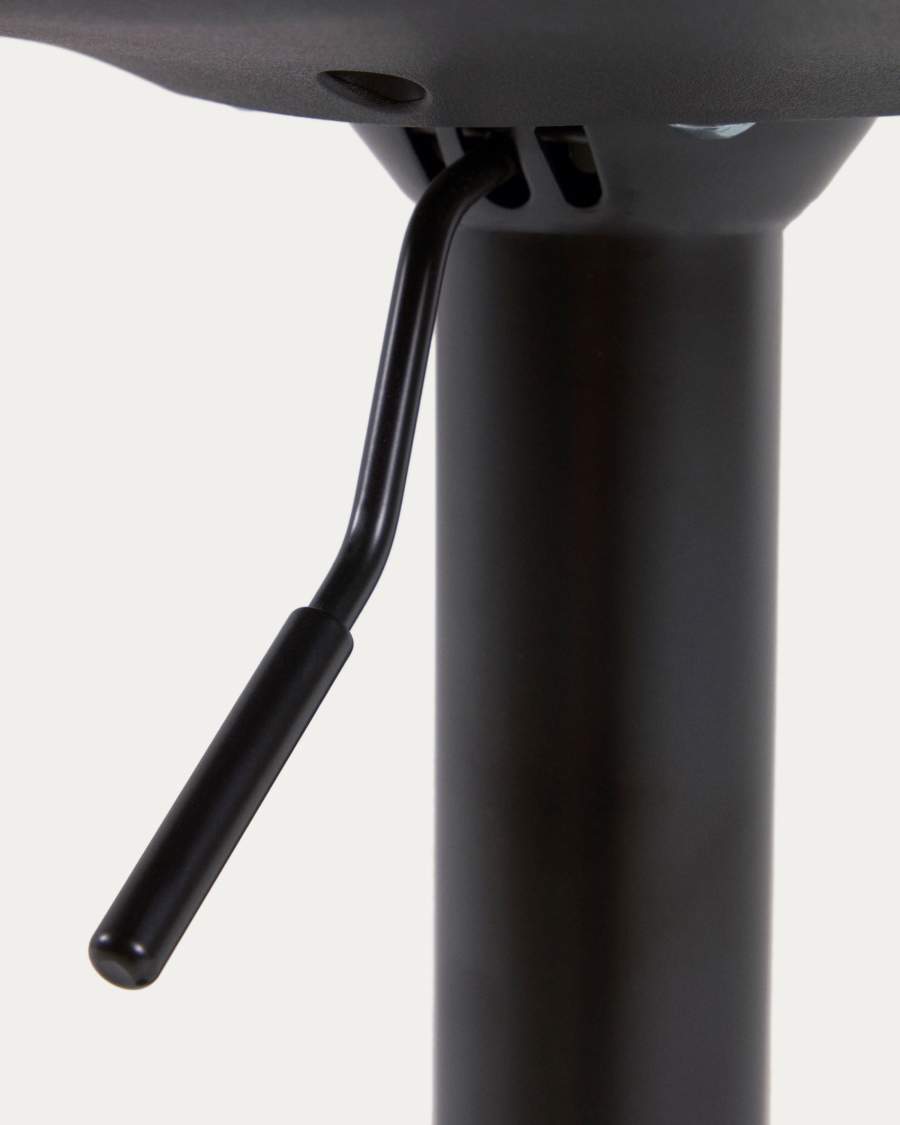Orlando-T barstool - black synthetic leather and matt black steel 60-82 cm