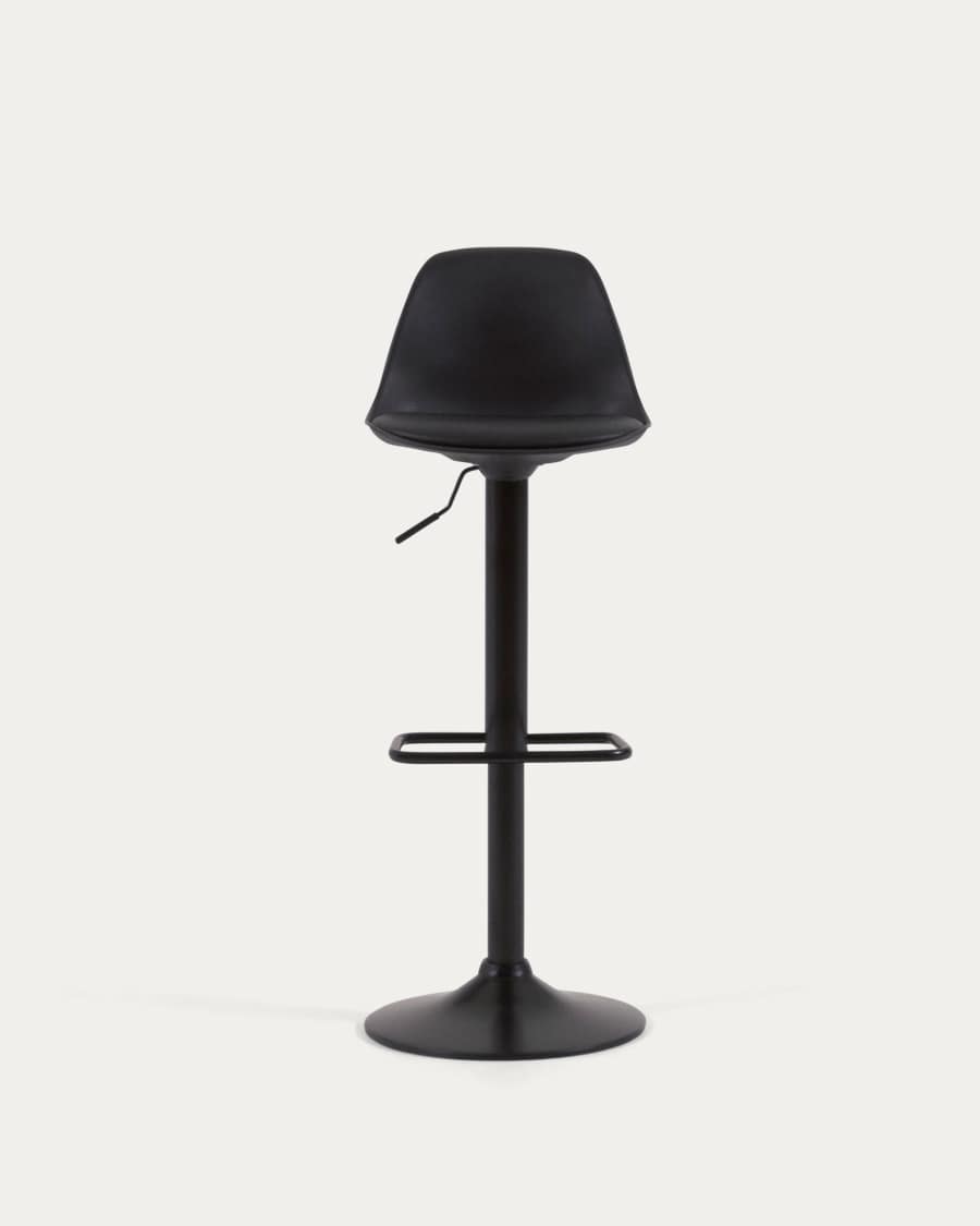 Orlando-T barstool - black synthetic leather and matt black steel 60-82 cm