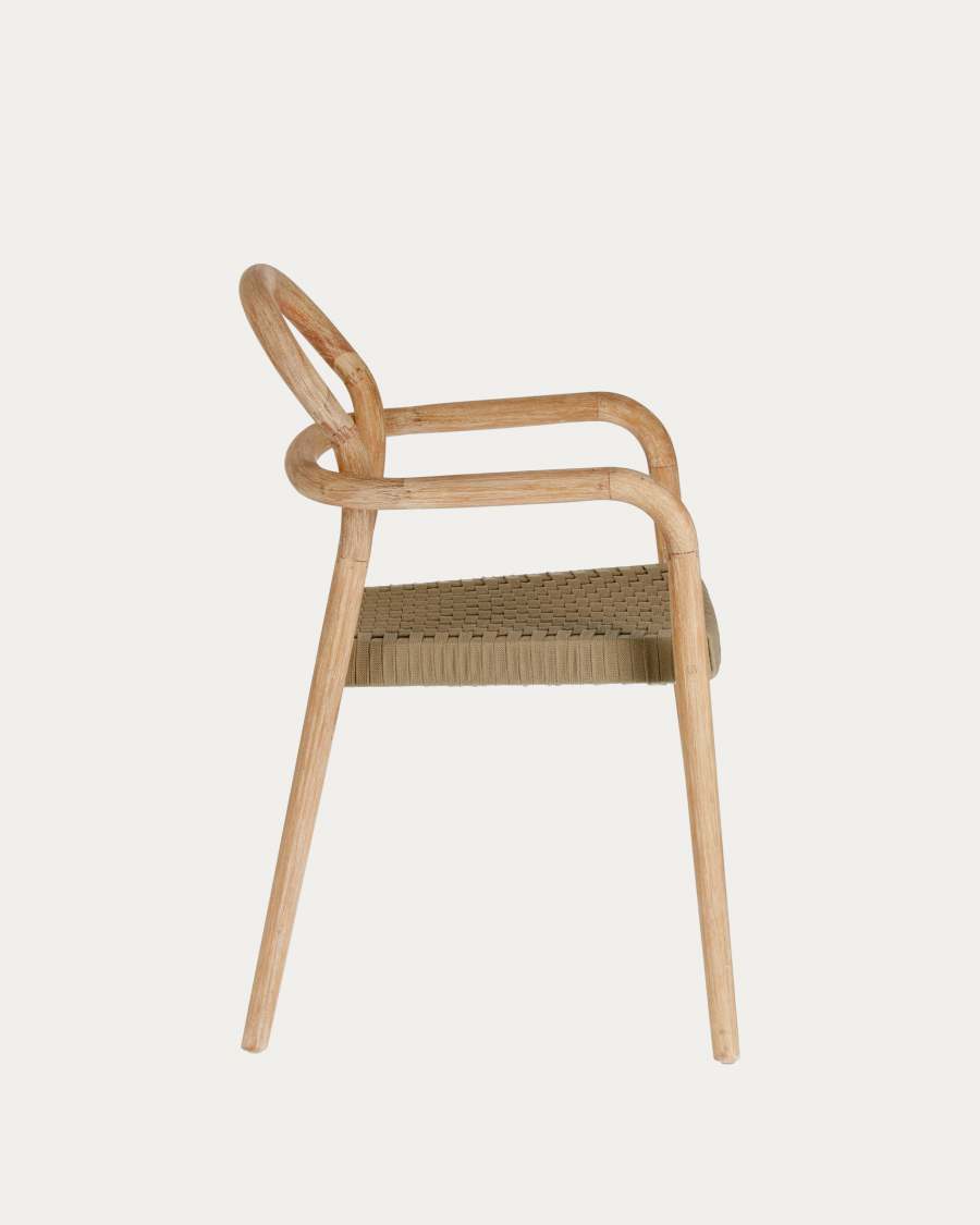 Sheryl stackable chair in solid eucalyptus and beige rope FSC 100%