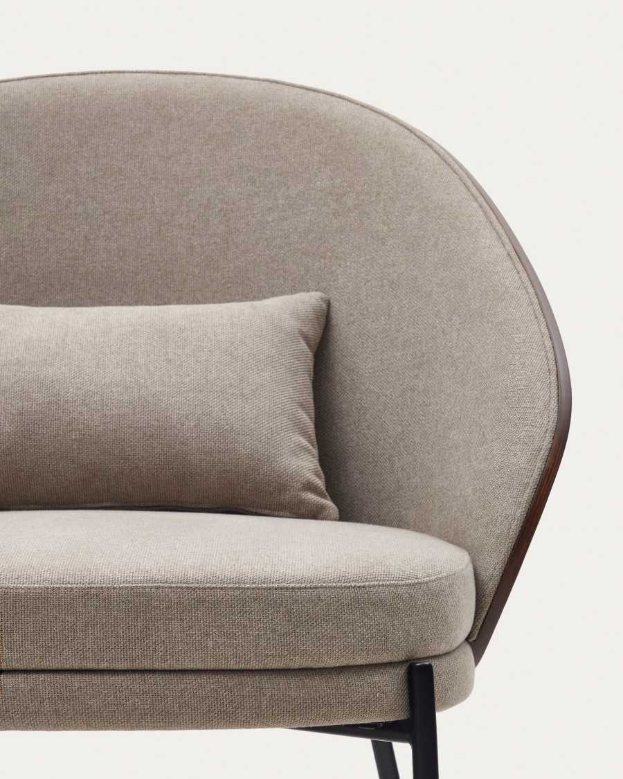 Eamy light brown armchair in an ash wood veneer with a walnut finish and black metal