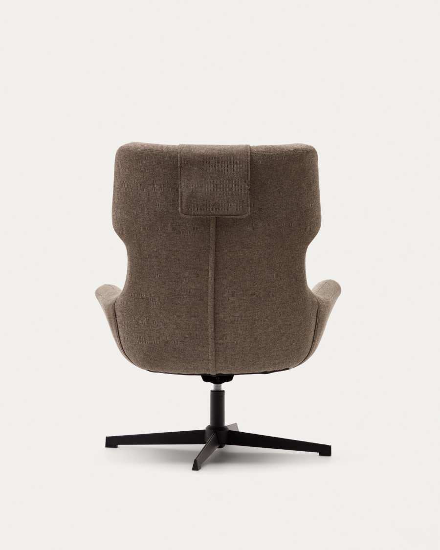 Zalina swivel armchair in light brown chenille and steel with black finish FSC 100%