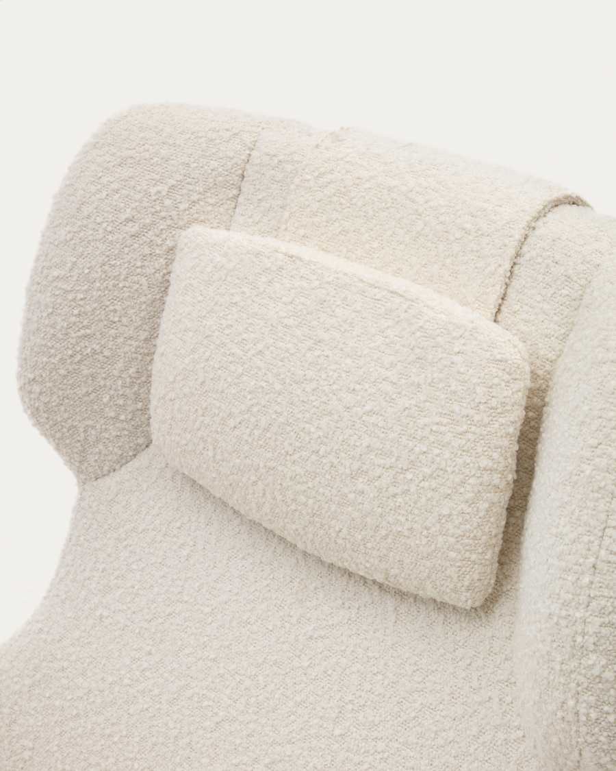 Poltrona girevole con braccioli Zalina di tessuto bouclé bianco e acciaio con finitura nera FSC 100%