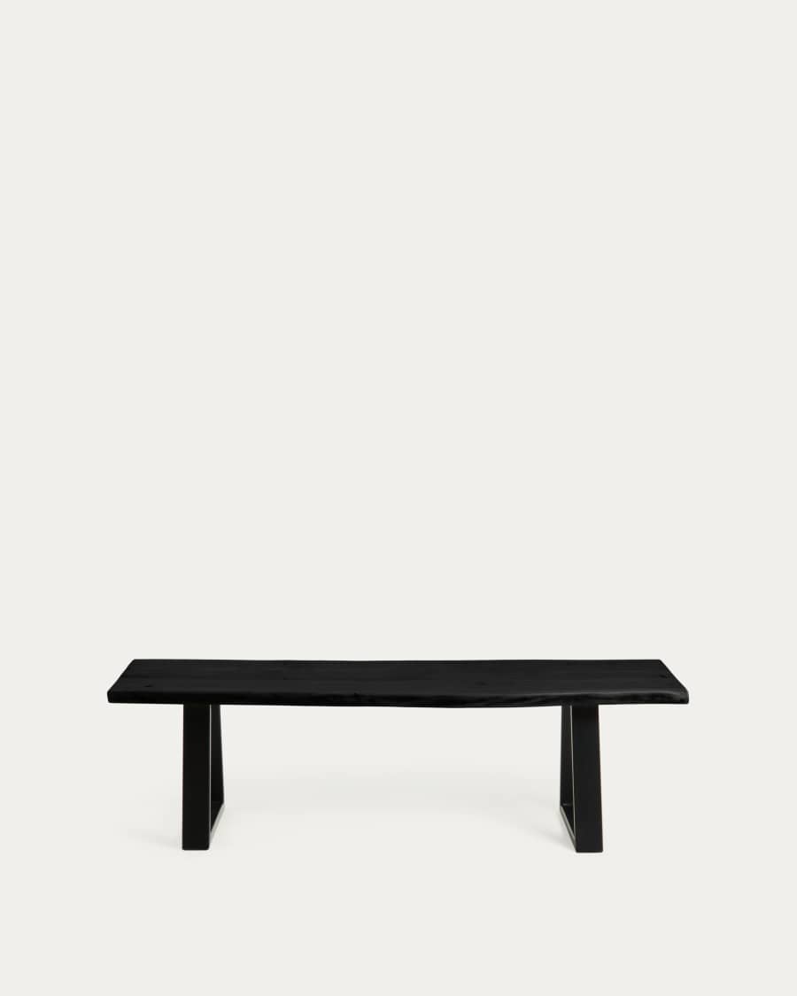 Alaia bench in solid black acacia wood with black steel legs, 160 cm