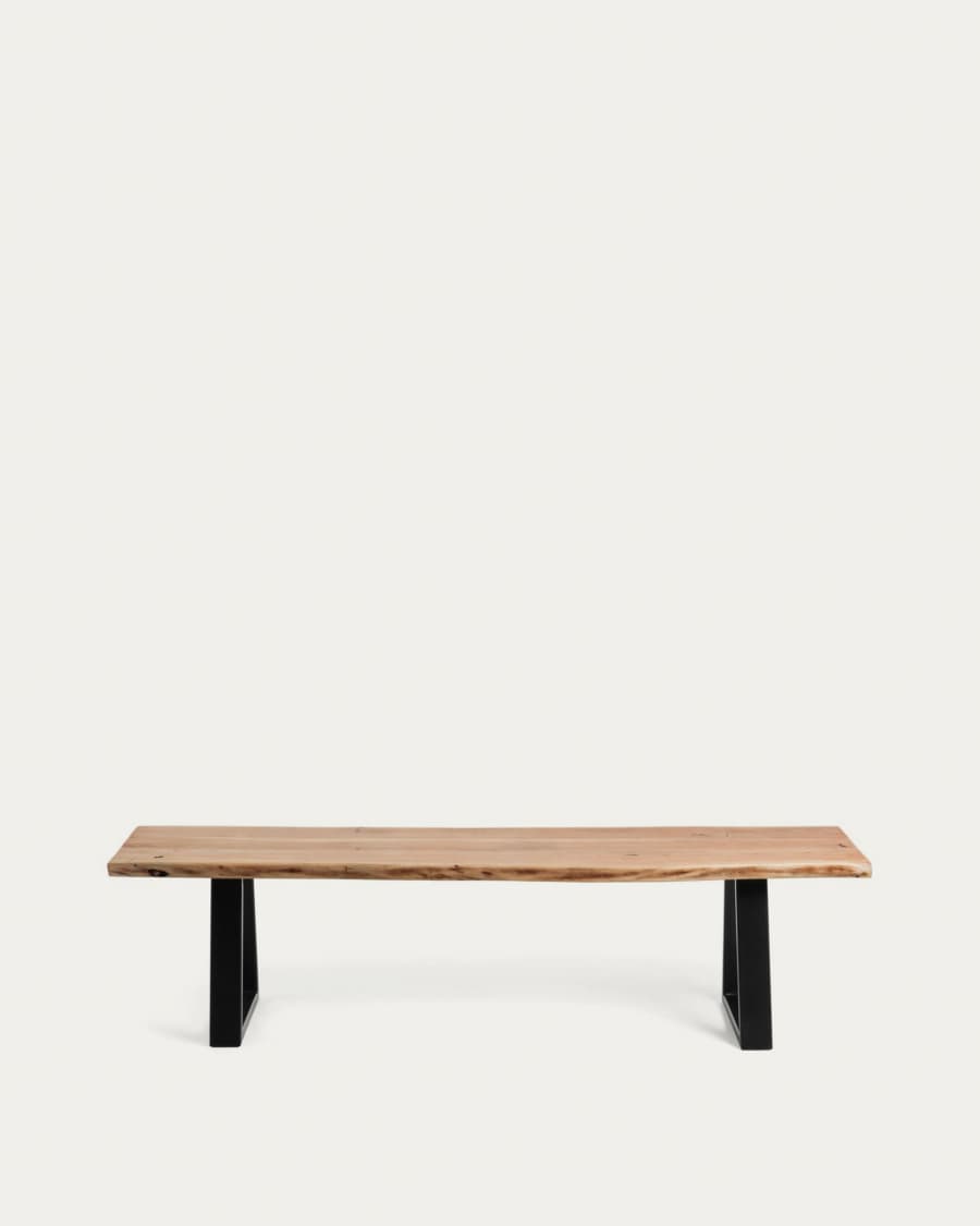 Alaia bench in solid acacia wood with black steel legs, 160 cm