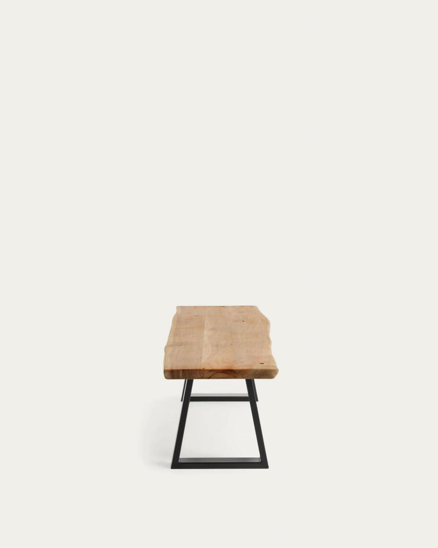 Alaia bench in solid acacia wood with black steel legs, 160 cm