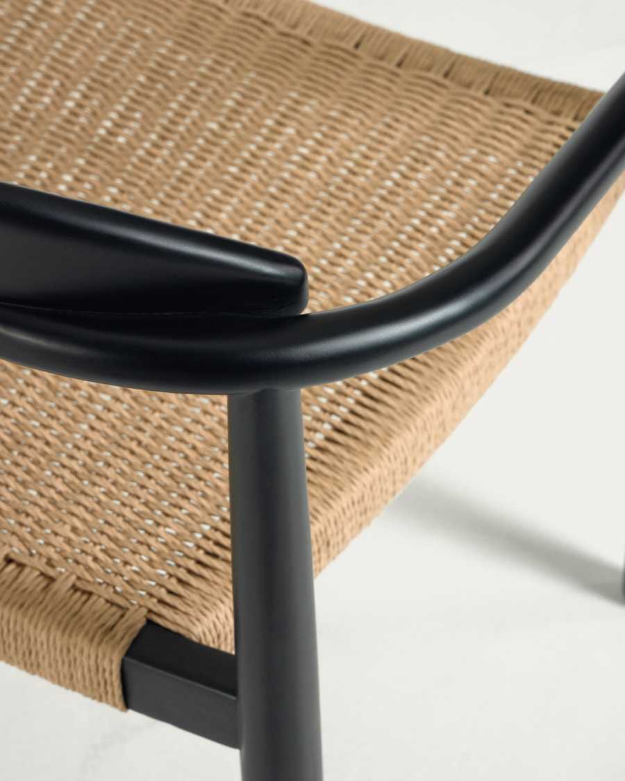 Nina stackable chair solid acacia wood with black finish and beige paper rope seat FSC100%