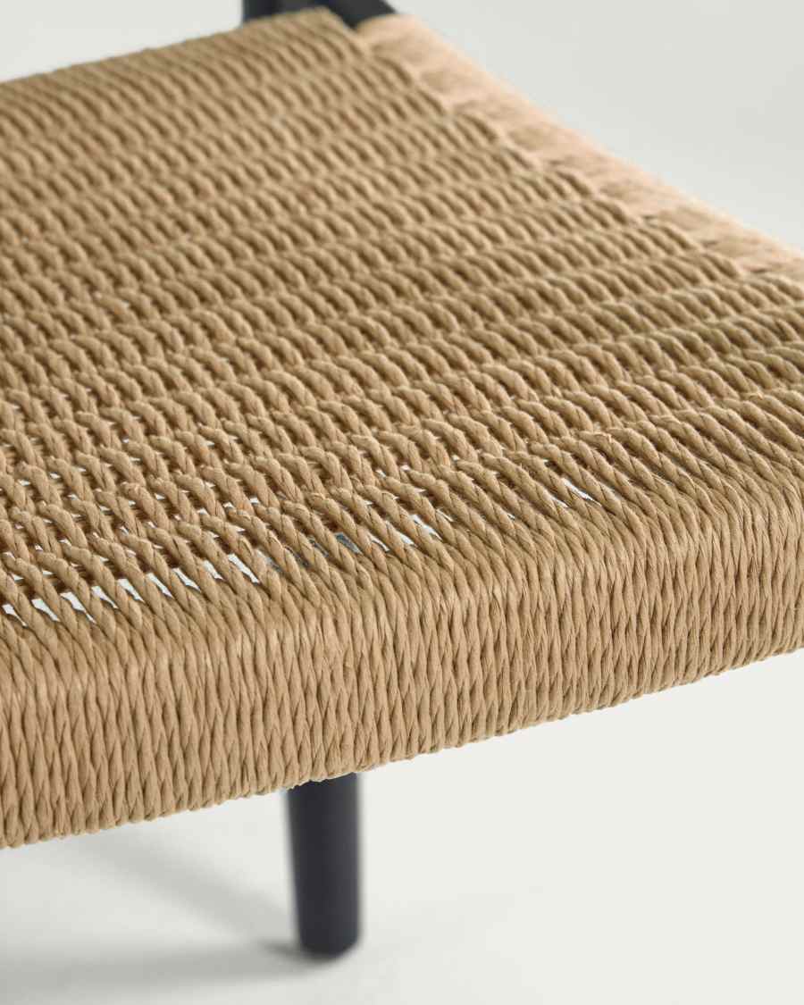Nina stackable chair solid acacia wood with black finish and beige paper rope seat FSC100%