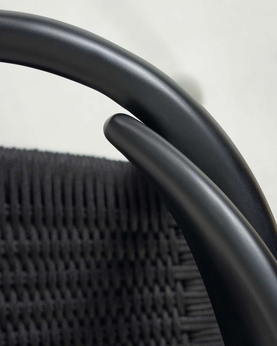 Nina stackable chair in solid acacia wood with black finish and black rope seat FSC 100%
