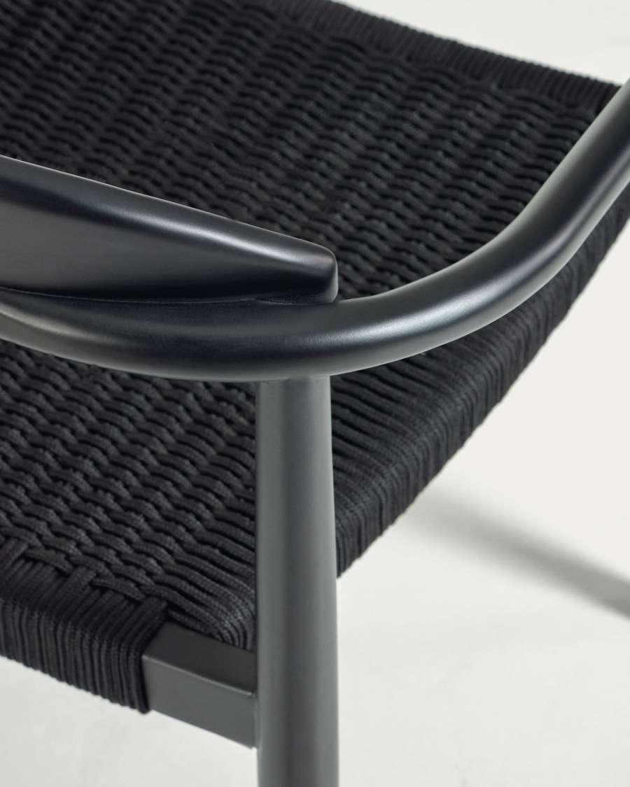 Nina stackable chair in solid acacia wood with black finish and black rope seat FSC 100%