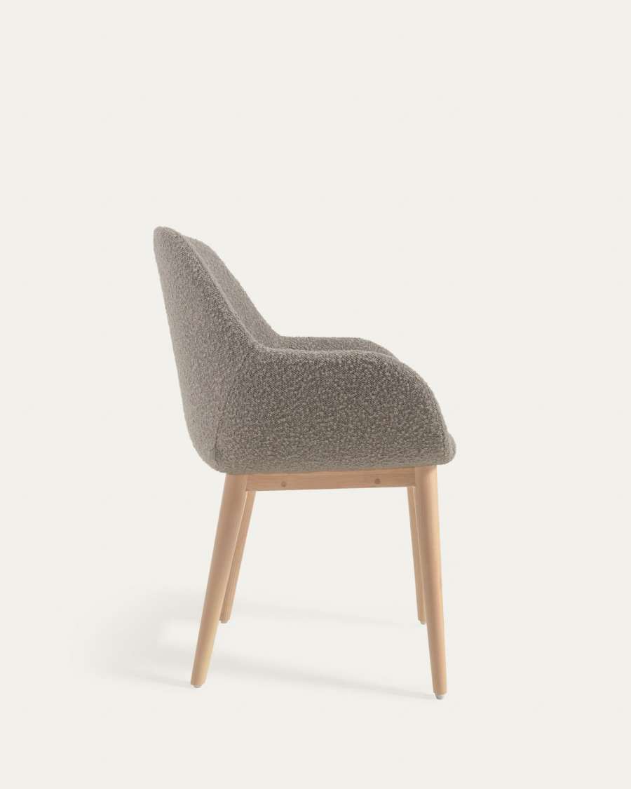 Konna chair in grey bouclé with solid ash wood legs in a natural finish