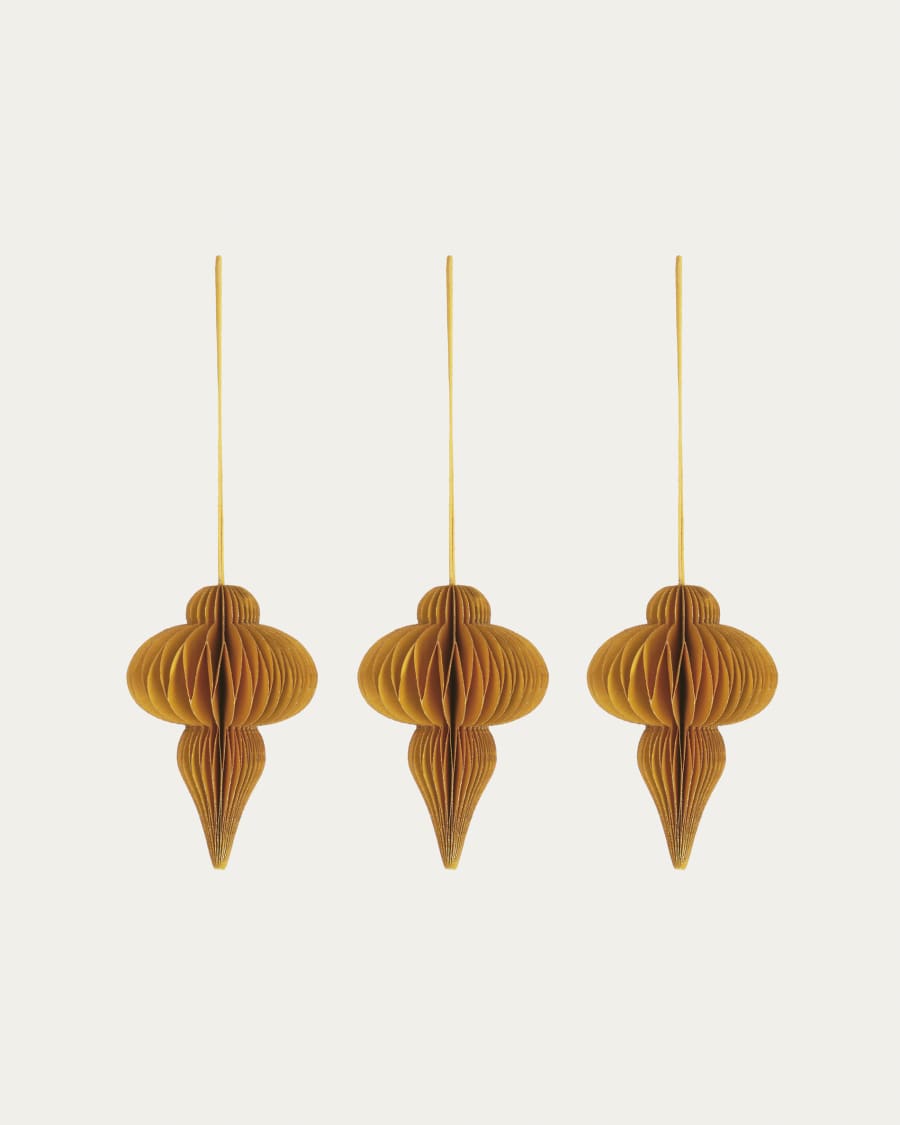 Yukii set of 3 yellow Christmas baubles