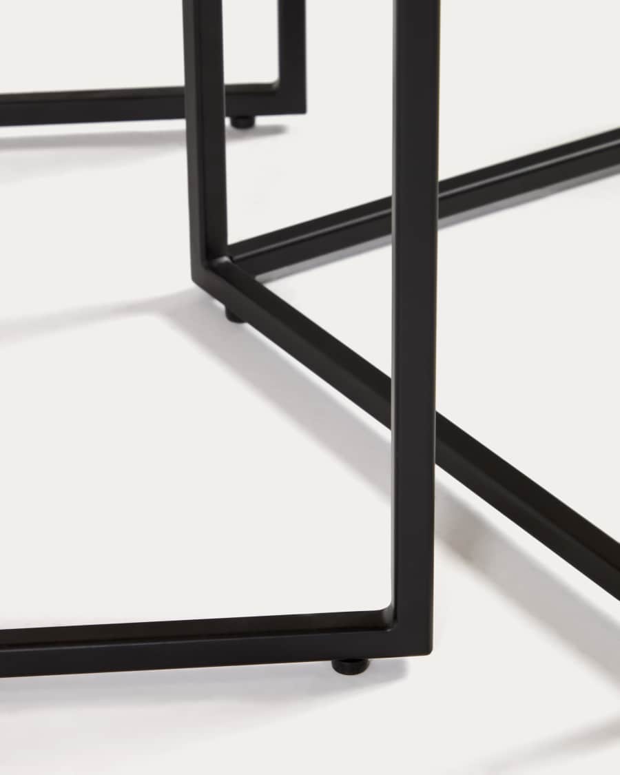 Yoana set of 2 nesting side tables with oak wood veneer and black painted metal structure