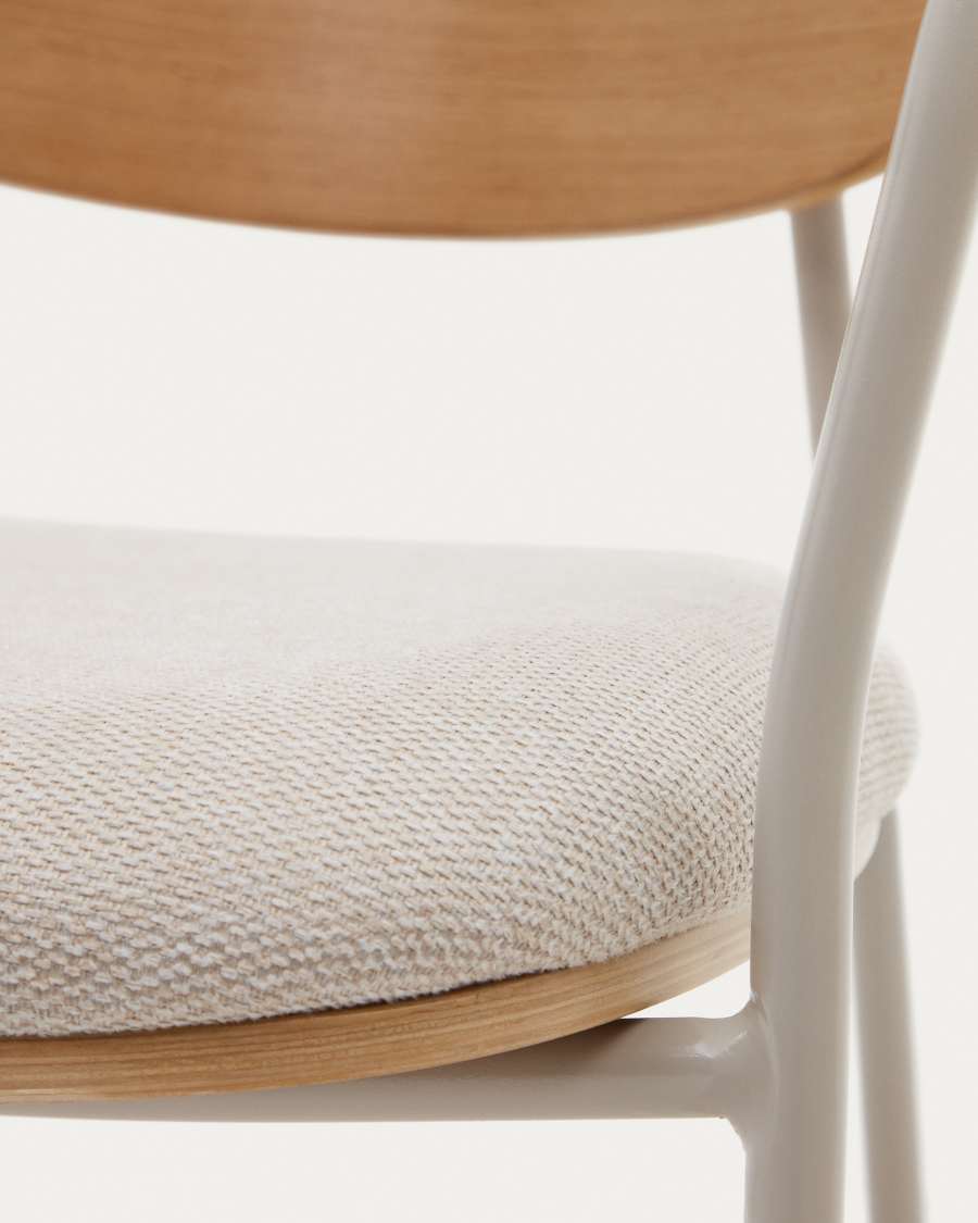 Maureen stackable chair in poplar plywood with light tone finish and beige metal legs, 100% FSC