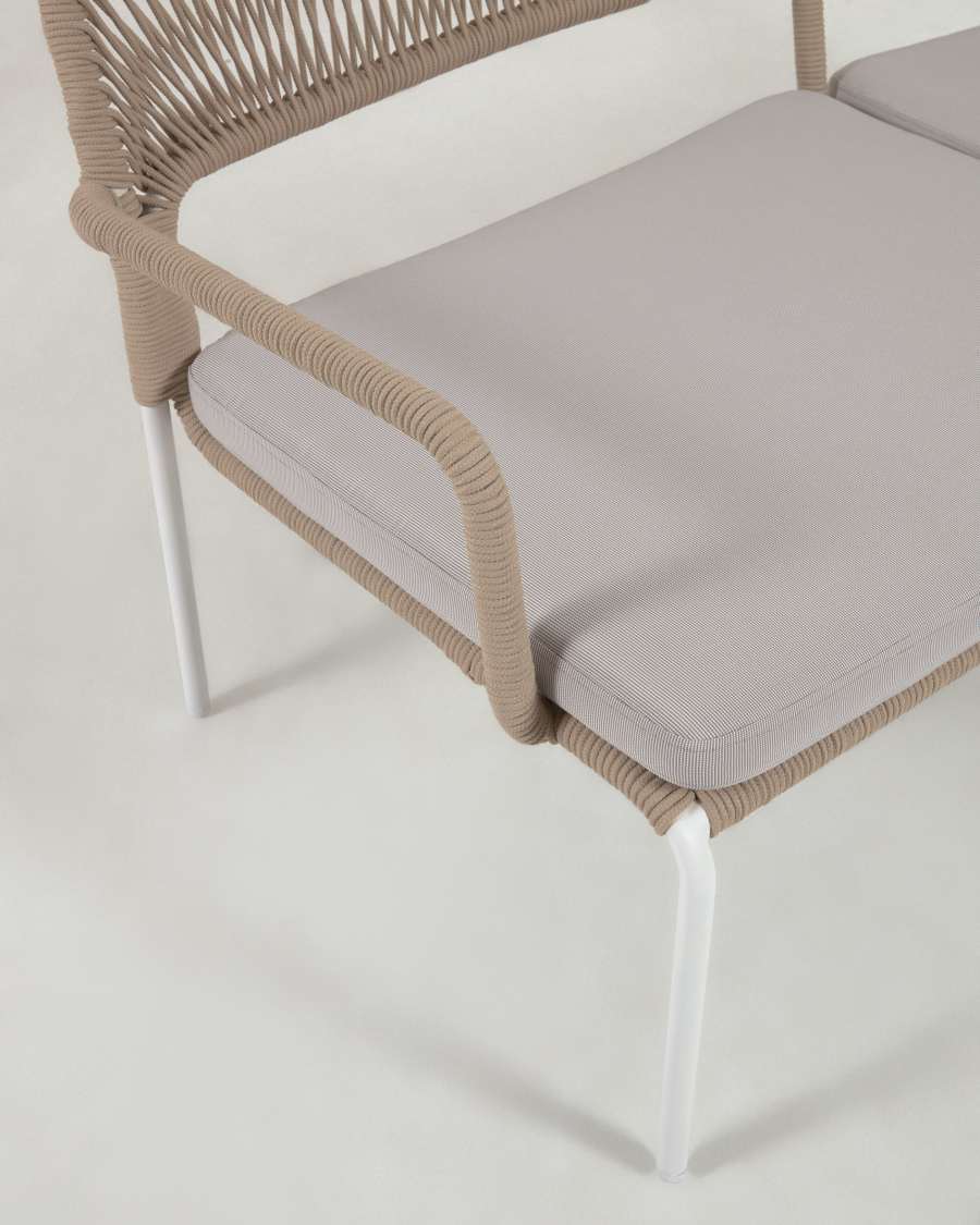 Cailin 2-Sitzer Sofa beiges Seil und verzinkte Stahlbeine weiß 150 cm