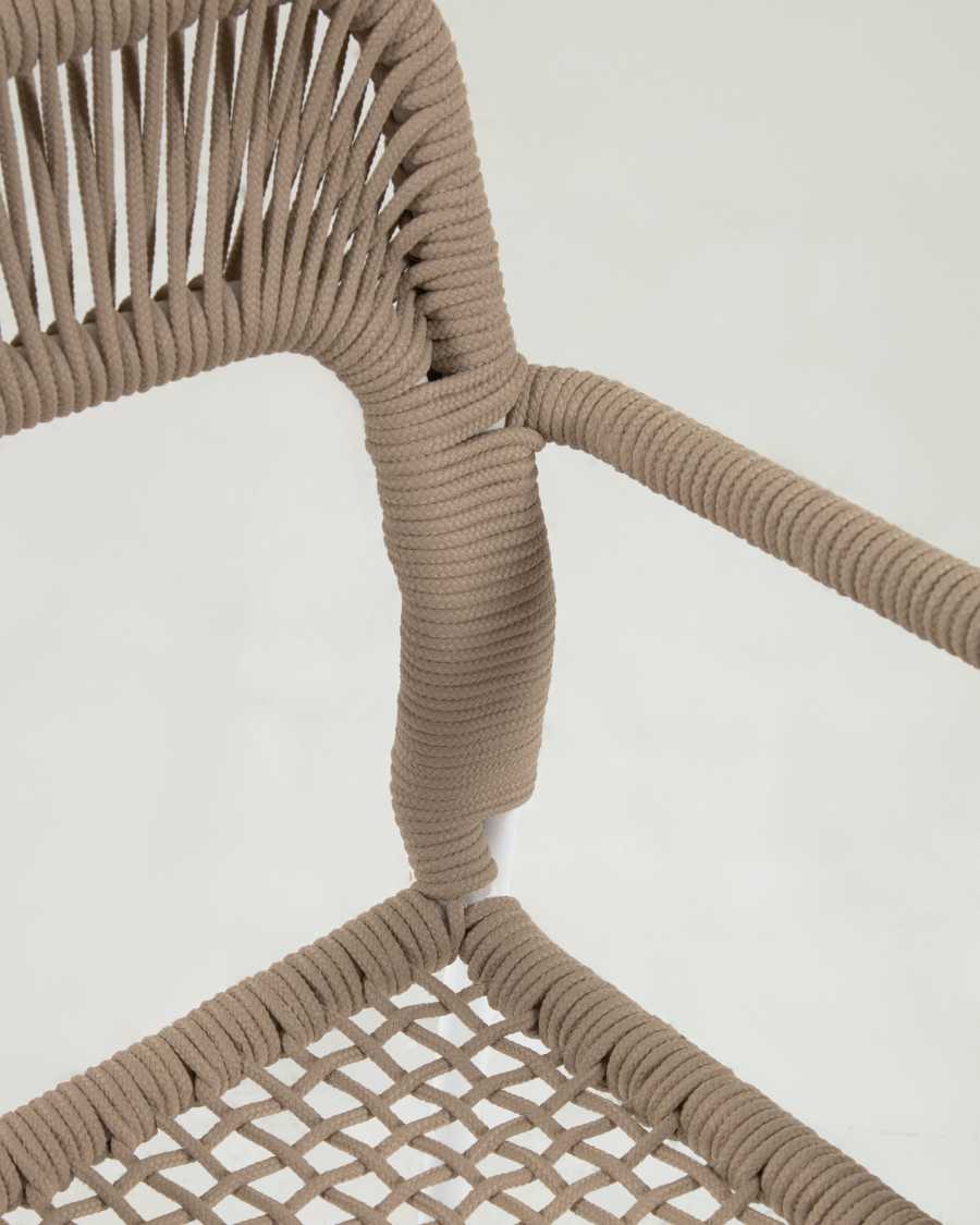 Cailin stackable chair in beige cord with galvanised steel legs painted white