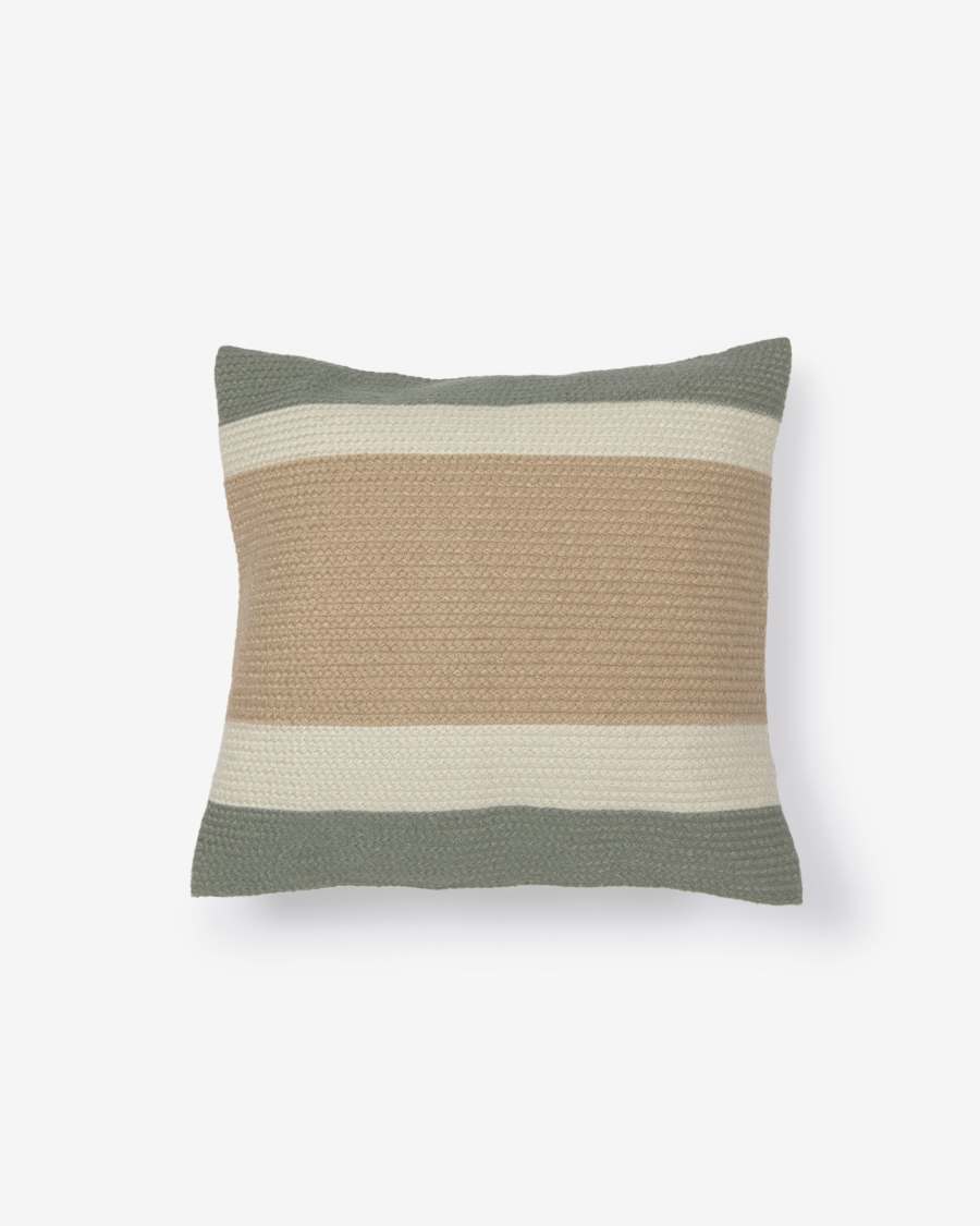 Housse de coussin Leeith 100% PET vert et beige à rayures 45 x 45 cm