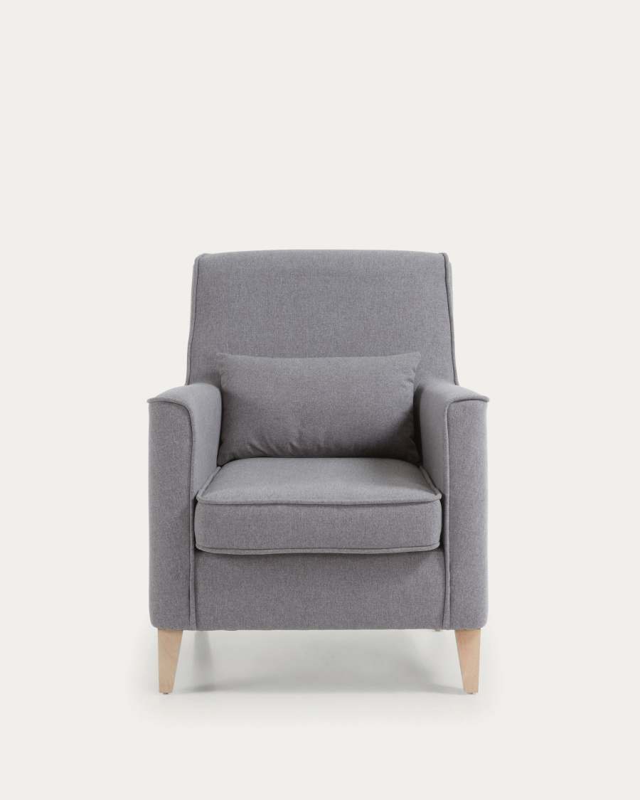 Glam Sessel hellgrau mit Beinen aus massivem Buchenholz