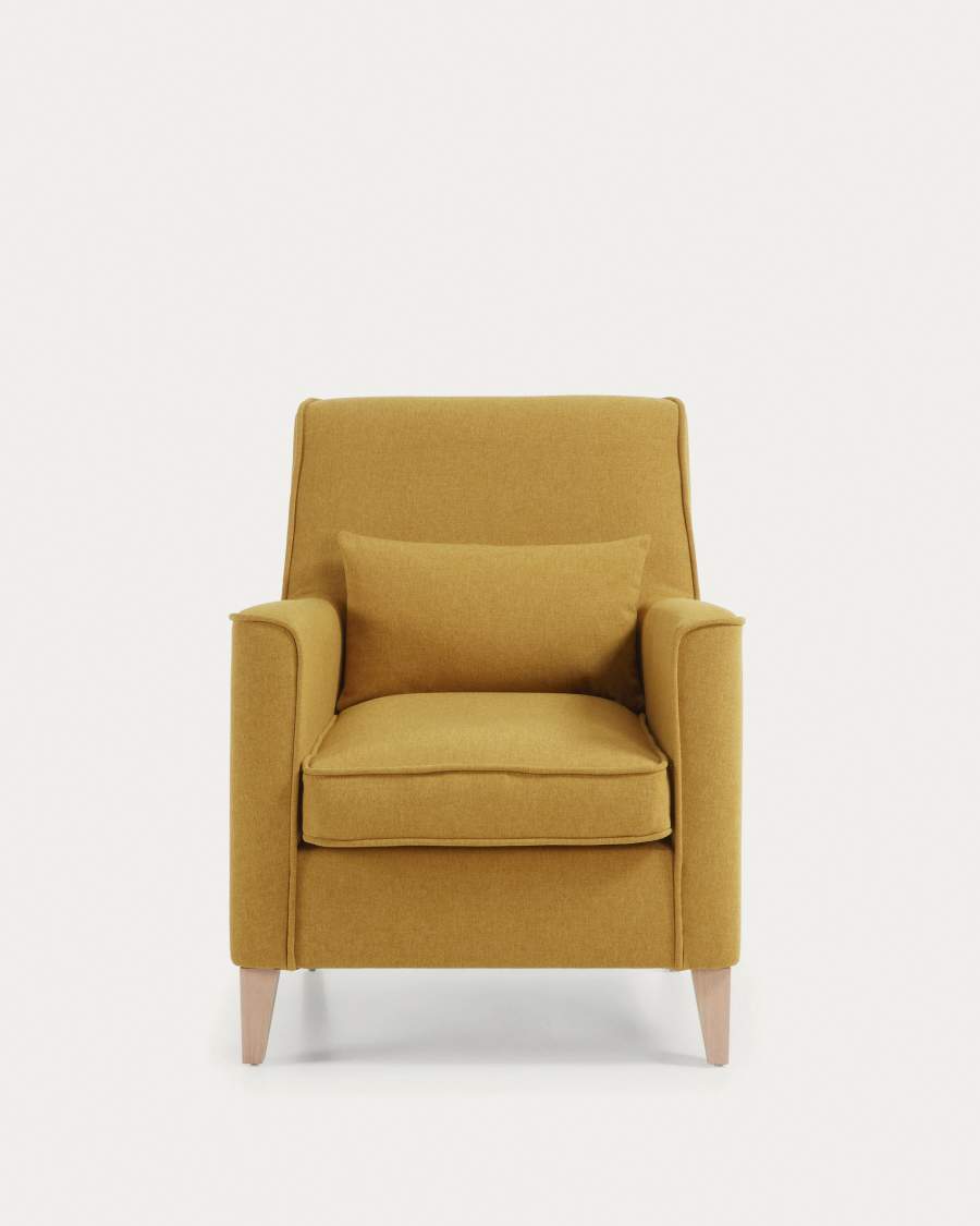 Butaca Glam mostassa amb potes de fusta massissa de faig