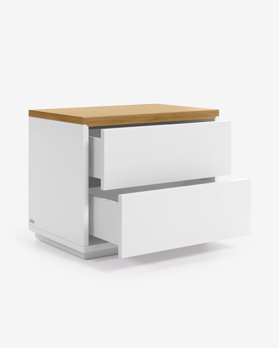 Abilen oak veneer and white lacquer bedside table 53 x 44 cm FSC 100%